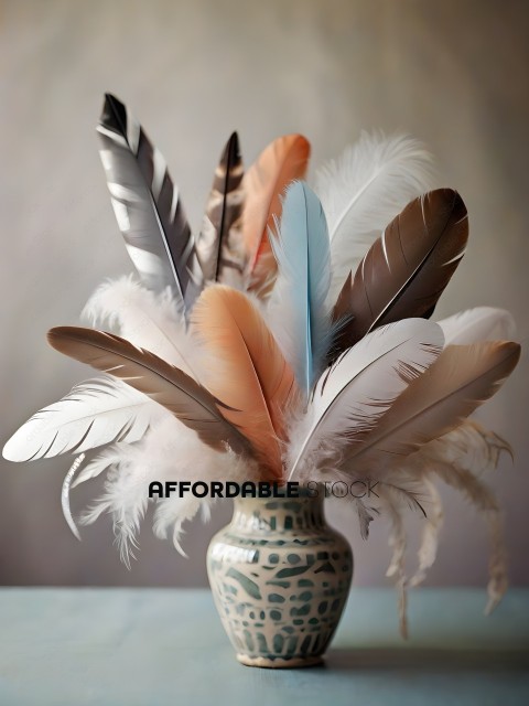 A vase filled with feathers and a few other feathers