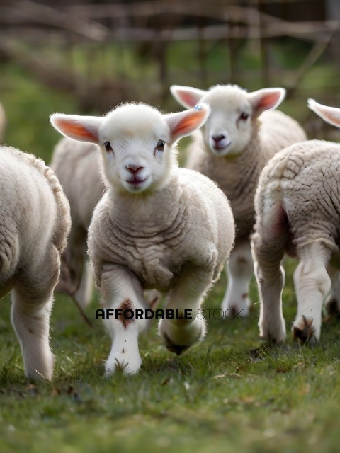 A group of sheep running in a field