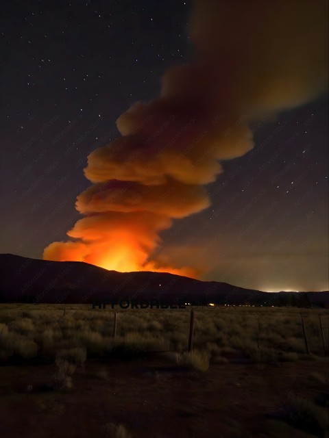 A large fire in the distance with a mountain in the foreground