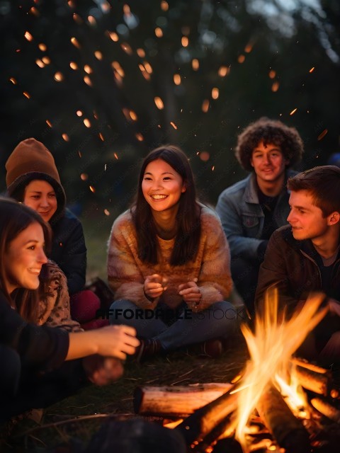 A group of people sitting around a fire