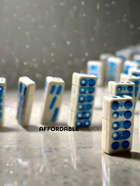 A row of blue and white dominoes