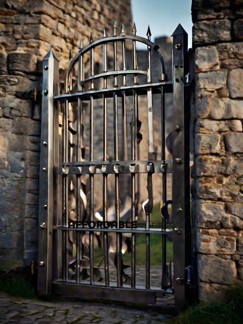 A large metal gate with a design on it