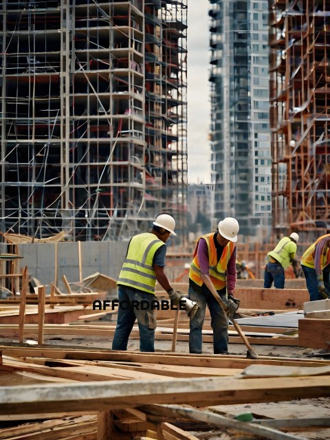 Construction Workers in Hard Hats and Vests