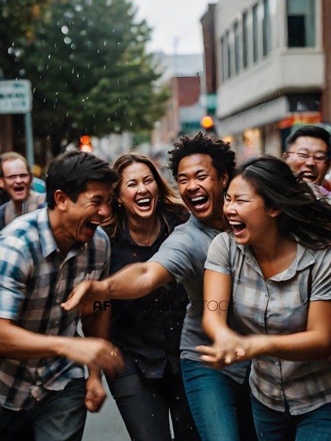 A group of people laughing and smiling together