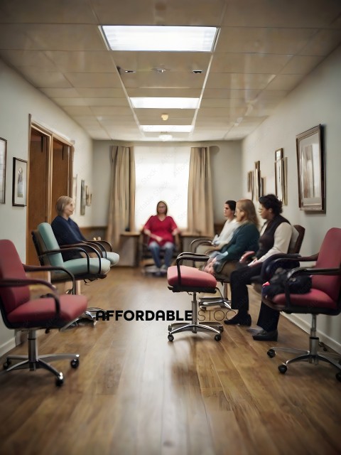 A group of people sitting in a waiting room