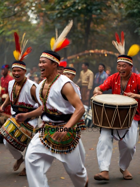 Asian men playing drums and dancing in a parade