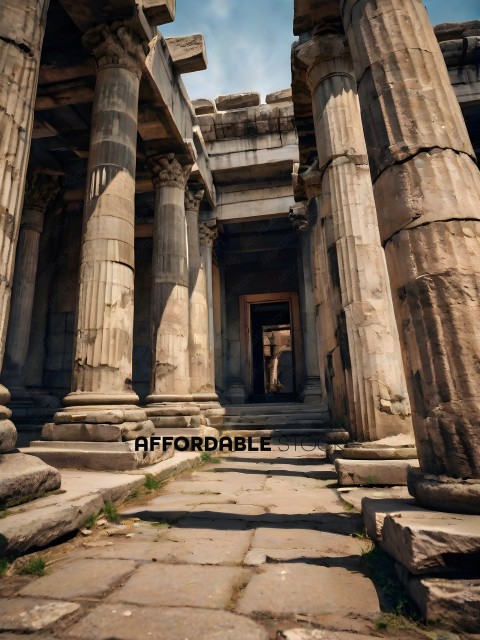 Ancient Greek Temple with Columns and Steps