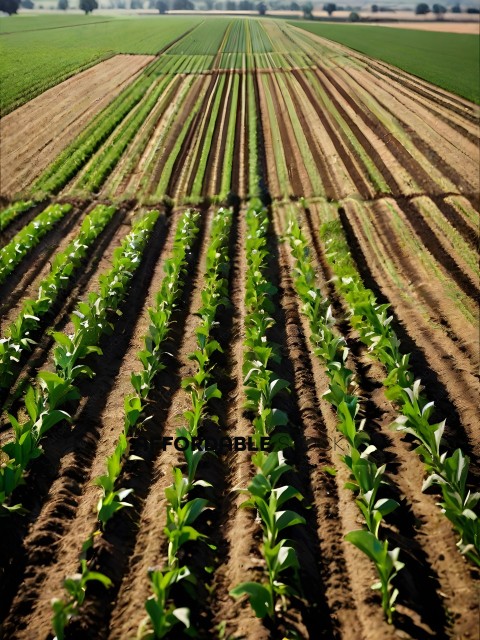 A field of corn with a dirt path in the middle