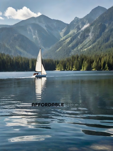 A Sailboat on a Lake with Mountains in the Background