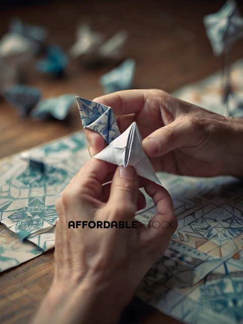 A person is folding a paper crane