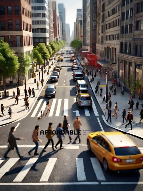 A busy city street with many people and cars