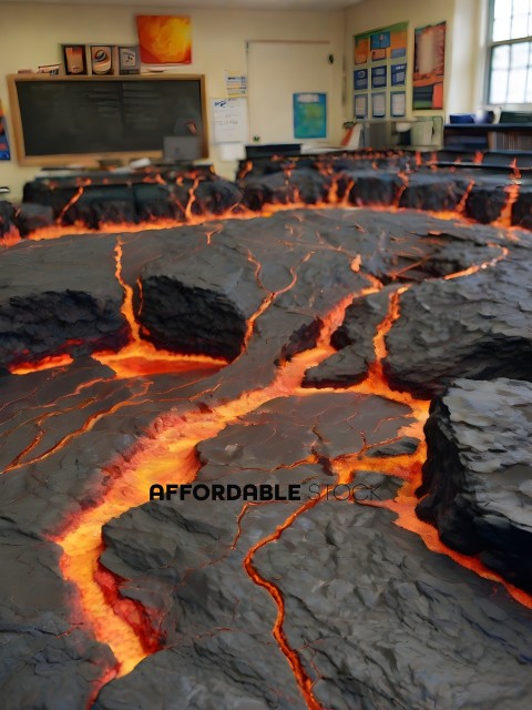 Lava Flows in a Volcano's Crater