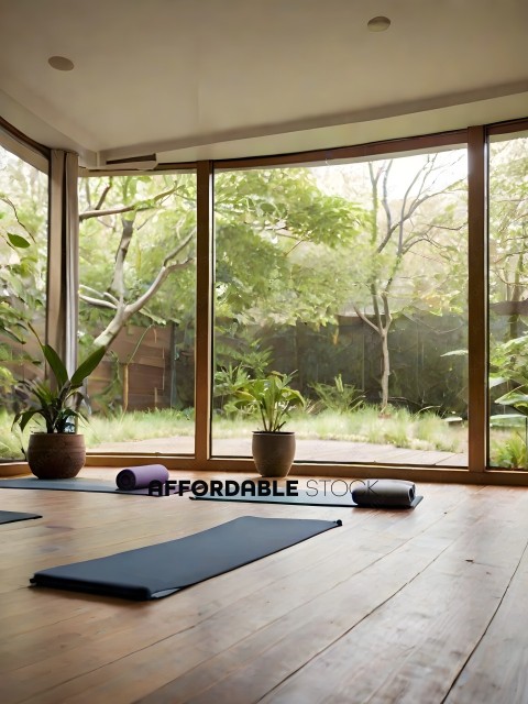 A yoga mat with a view of the outdoors