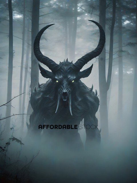 A creature with horns and a long snout in a forest