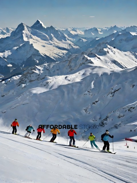 A group of skiers on a mountain slope