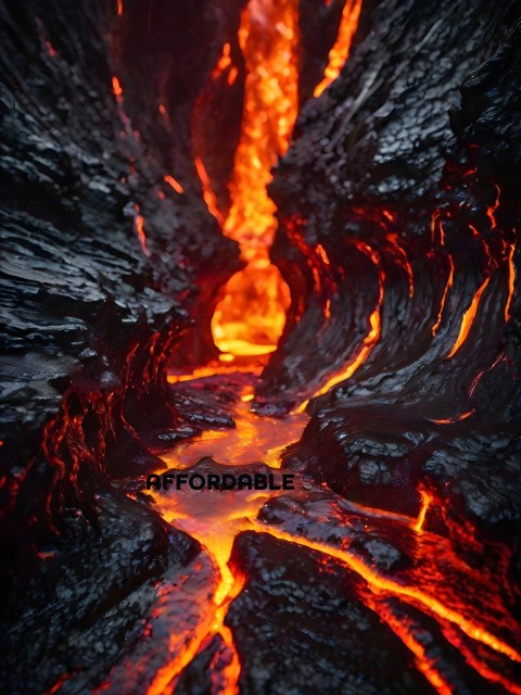 A lava tube with a red glow