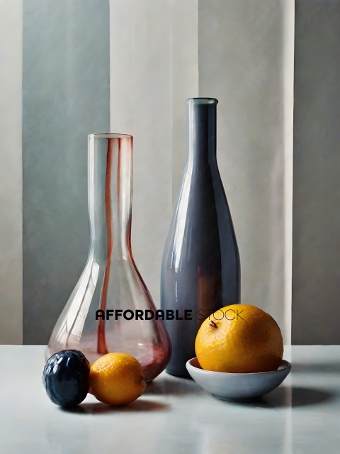 Three Vases and Fruit on a Table