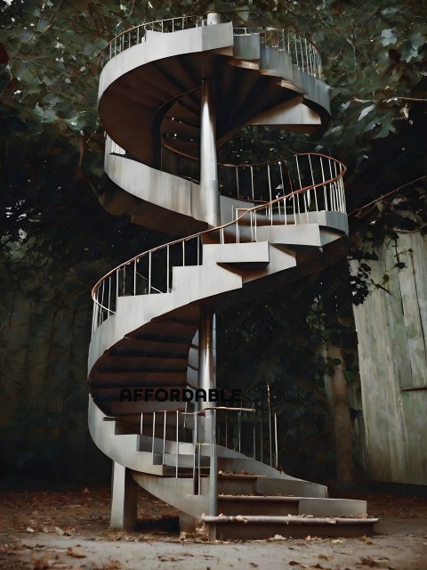 A metal staircase with a metal railing