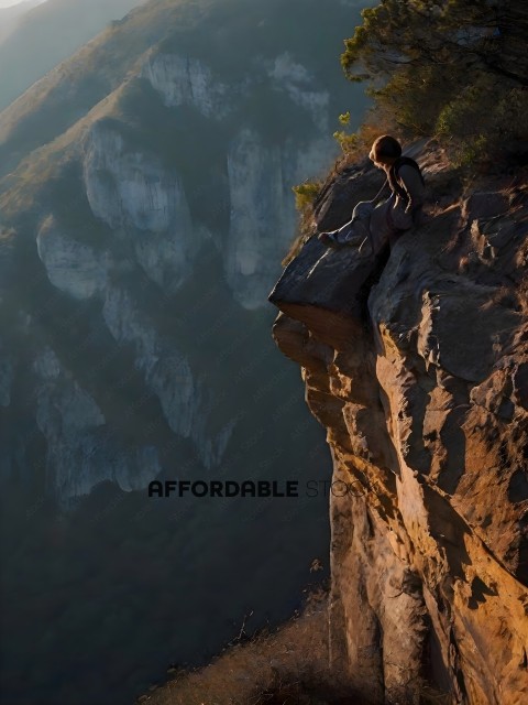 A person sitting on a cliff overlooking a valley