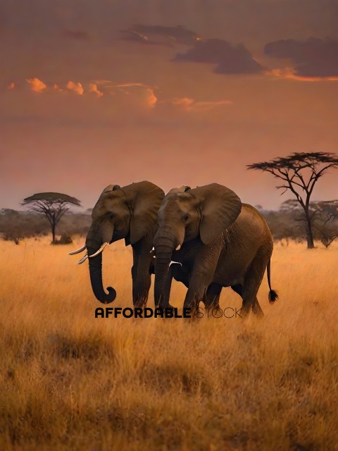 Two elephants walking through a field