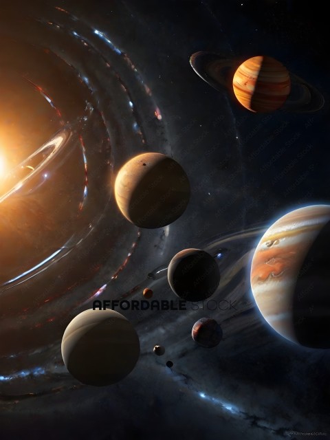 Planets and stars in a solar system