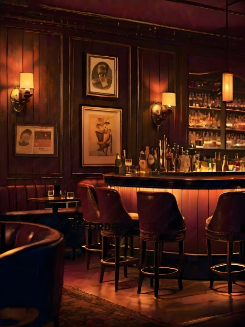 A bar with a dark wood interior and a variety of drinks