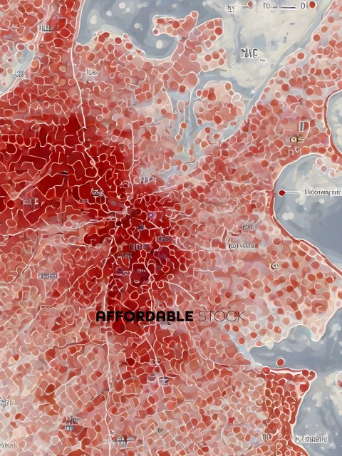 A map of a city with red dots