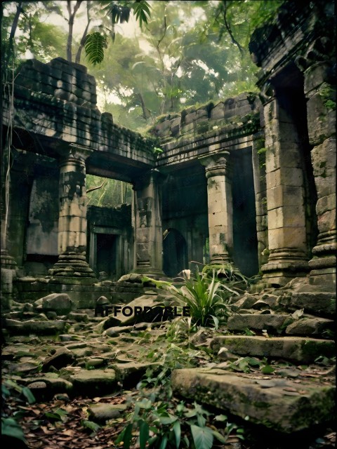 Ancient ruins with plants growing in the cracks