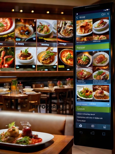 A restaurant menu on a tablet screen