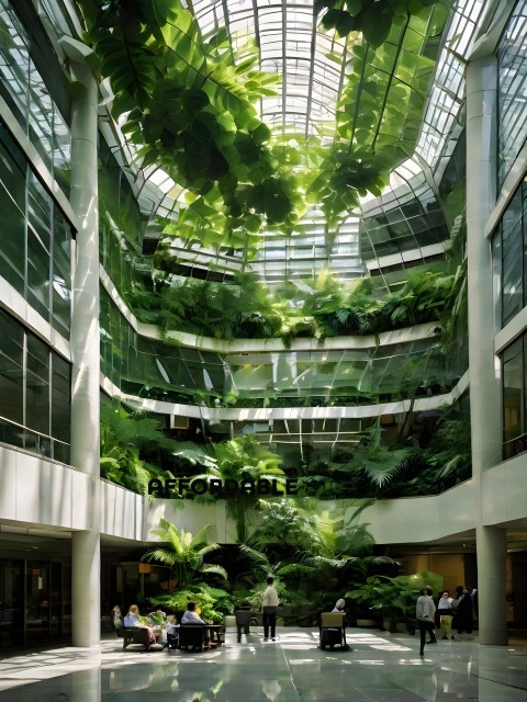 A large indoor garden with a lot of greenery