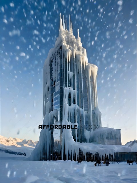 A building covered in ice and snow