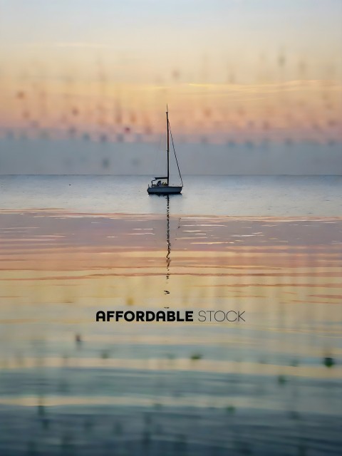 A sailboat sails on a calm sea at sunset