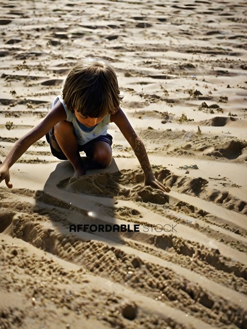 A young boy playing in the sand