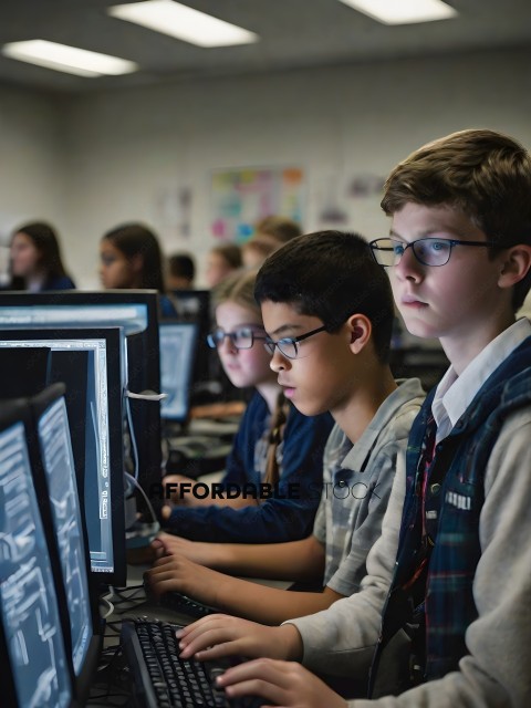 Students working on computers in a classroom