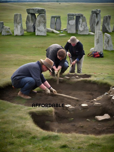 Three people digging in a field