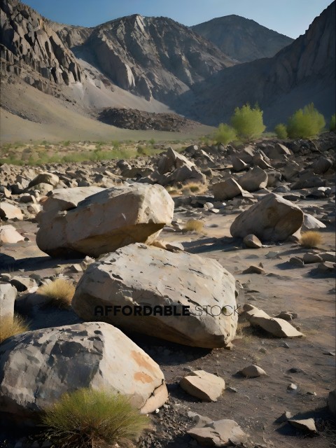 A rocky landscape with a few large rocks