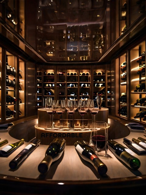 Wine Cellar with Bottles and Glasses