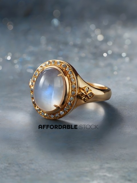 A gold ring with a blue stone and diamonds
