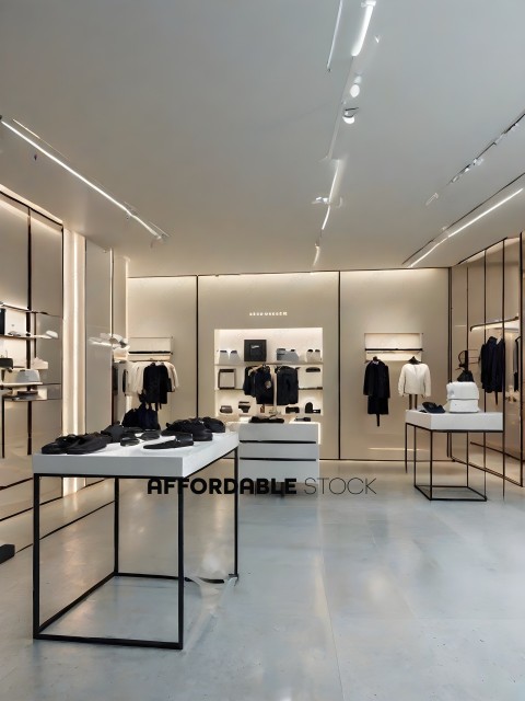 A clothing store with a white theme