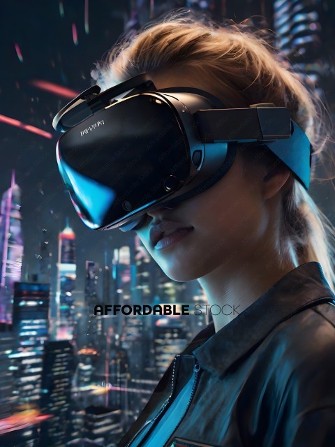 A woman wearing a black jacket and a virtual reality headset