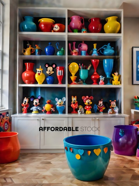 A collection of Mickey Mouse and Minnie Mouse figurines on a shelf