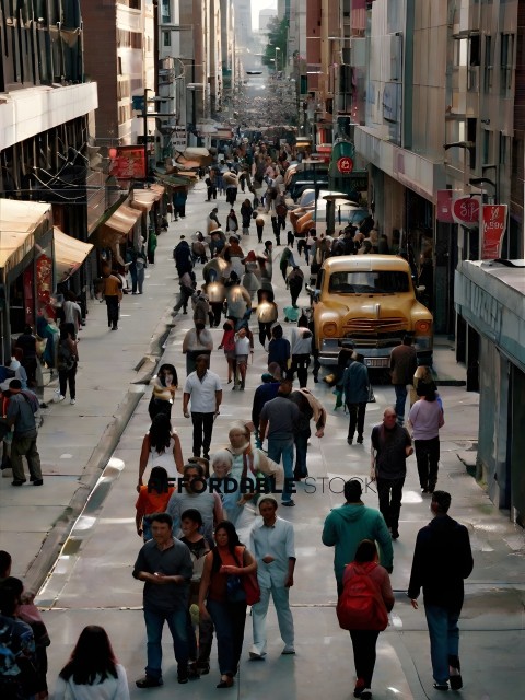 Crowded city street with people walking and vehicles