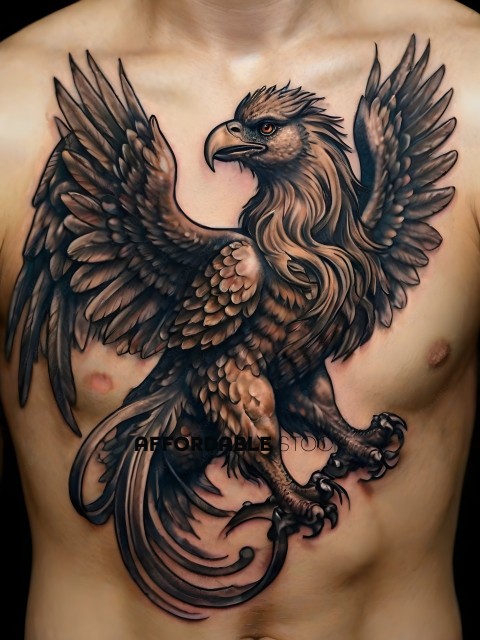 A man with a tattoo of a bird on his chest