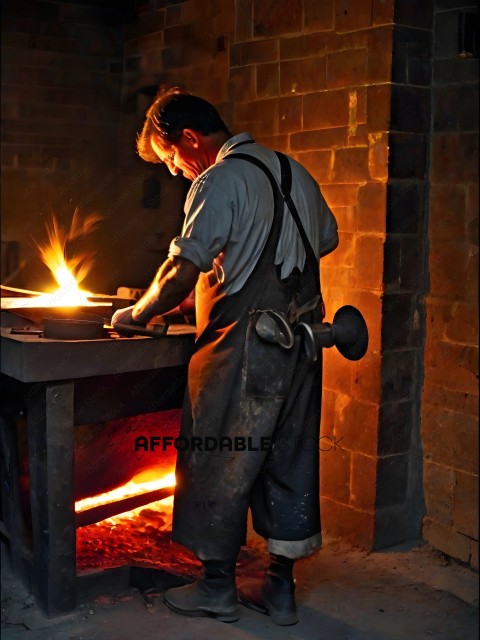 A man working with metal in a forge