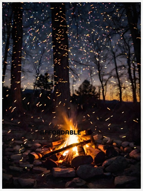 A fire in the woods with a sky background