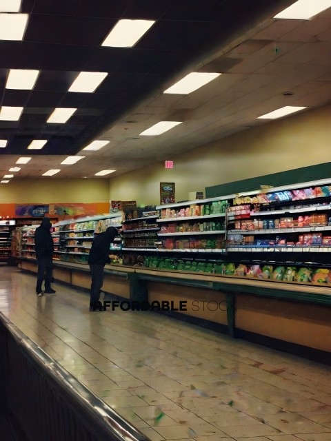Two people standing in a grocery store