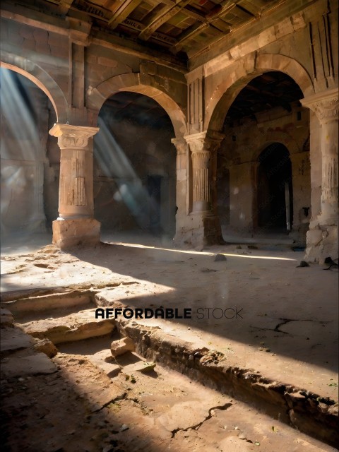 Ancient ruins with sunlight streaming through archways