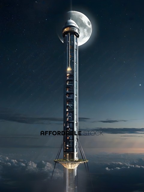 A tall structure with a moon in the background