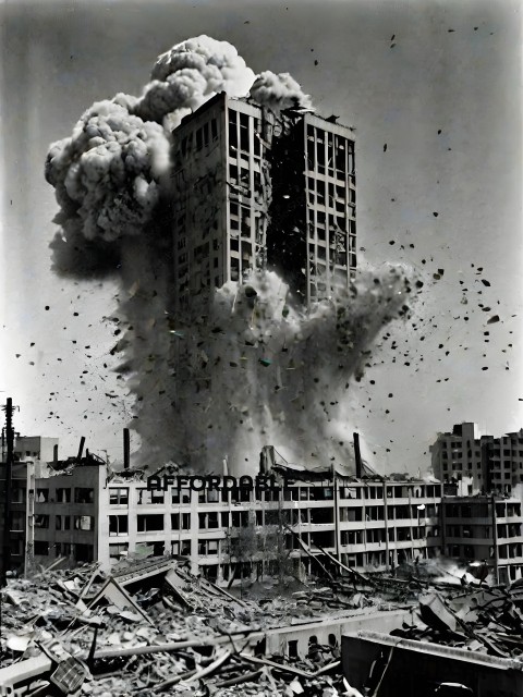 A building is being destroyed by a bomb