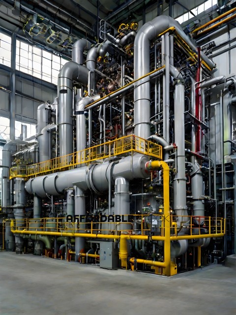 A large industrial machine with pipes and valves